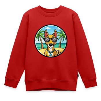 Russischer Harlekin Hund Rasse Cartoon Strand - Kinder Premium Organic Sweatshirt - Rot - Vorne - AI Model Kid Female (0cm)