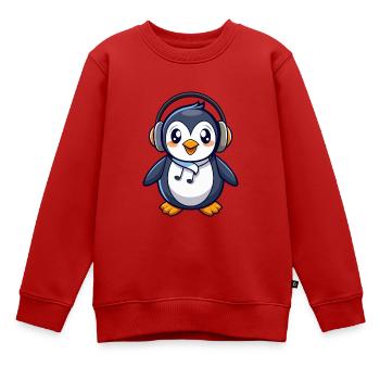 Pinguin Lustige Zeichentrickfigur Kopfhörermusik - Kinder Premium Organic Sweatshirt - Rot - Vorne - AI Model Kid Female (0cm)