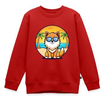 Pommersche Spitz Hunderasse Cartoon Sonnenbrille Strand - Kinder Premium Organic Sweatshirt - Rot - Vorne - AI Model Kid Female (0cm)