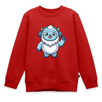 Yeti Lustige Zeichentrickfigur Kopfhörer Musik - Kinder Premium Organic Sweatshirt - Rot - Vorne - AI Model Kid Female (0cm)