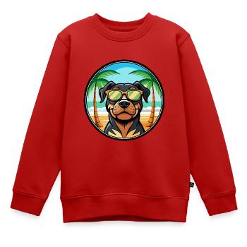 Rottweiler Hund Rasse Cartoon Sonnenbrille Strand - Kinder Premium Organic Sweatshirt - Rot - Vorne - AI Model Kid Female (0cm)