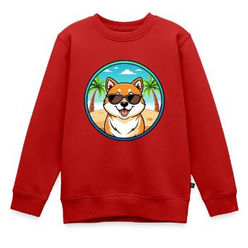 Shiba Inu Hunderasse Cartoon Sonnenbrille Strand - Kinder Premium Organic Sweatshirt - Rot - Vorne - AI Model Kid Female (0cm)
