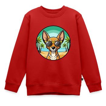 Cirneco Dell Etna Hunderasse Cartoon Sonnenbrille Strand - Kinder Premium Organic Sweatshirt - Rot - Vorne - AI Model Kid Female (0cm)