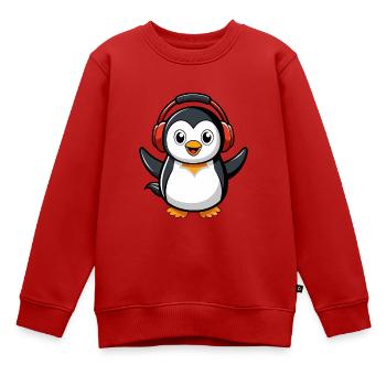 Pinguin Lustige Zeichentrickfigur Kopfhörermusik - Kinder Premium Organic Sweatshirt - Rot - Vorne - AI Model Kid Female (0cm)