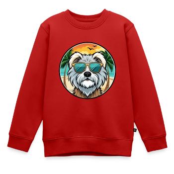Tibet Terrier Hund Rasse Cartoon Sonnenbrille Strand - Kinder Premium Organic Sweatshirt - Rot - Vorne - AI Model Kid Female (0cm)