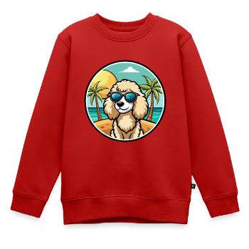 Pudel Hund Rasse Cartoon Sonnenbrille Strand - Kinder Premium Organic Sweatshirt - Rot - Vorne - AI Model Kid Female (0cm)