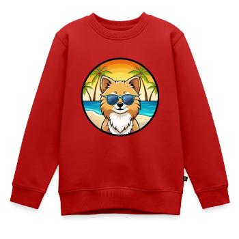Pommersche Hunderasse Cartoon Sonnenbrille Strand - Kinder Premium Organic Sweatshirt - Rot - Vorne - AI Model Kid Female (0cm)