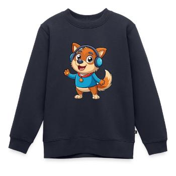 Hund Lustige Zeichentrickfigur Kopfhörer Musik - Kinder Premium Organic Sweatshirt - Navy - Vorne - AI Model Kid Female (0cm)