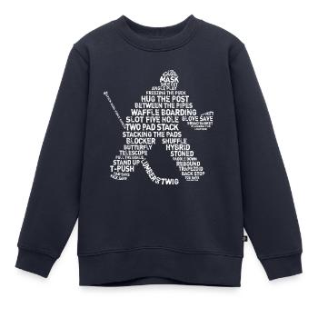 Goalie Lingo - Grunge Text-Version (white print) - Kinder Premium Organic Sweatshirt - Navy - Vorne - AI Model Kid Female (0cm)