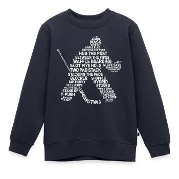 Goalie Lingo - Grunge Text-Version (white print) - Kinder Premium Organic Sweatshirt - Navy - Vorne - AI Model Kid Female (0cm)