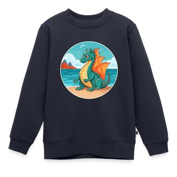 Drache Aquarell Karikatur Kawaii Clipart Tier - Kinder Premium Organic Sweatshirt - Navy - Vorne - AI Model Kid Female (0cm)