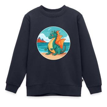 Drache Aquarell Karikatur Kawaii Clipart Tier - Kinder Premium Organic Sweatshirt - Navy - Vorne - AI Model Kid Female (0cm)