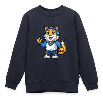 Luchs Lustige Zeichentrickfigur Kopfhörermusik - Kinder Premium Organic Sweatshirt - Navy - Vorne - AI Model Kid Female (0cm)
