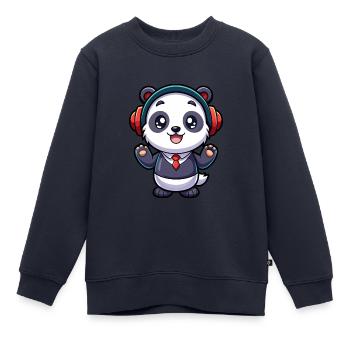Panda Lustige Zeichentrickfigur Kopfhörer Musik - Kinder Premium Organic Sweatshirt - Navy - Vorne - AI Model Kid Female (0cm)