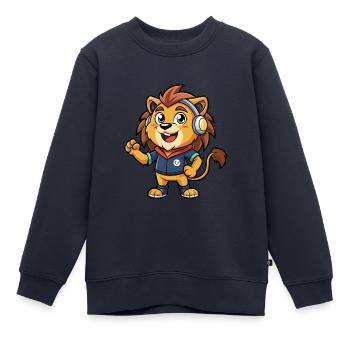 Löwe Lustige Zeichentrickfigur Kopfhörer Musik - Kinder Premium Organic Sweatshirt - Navy - Vorne - AI Model Kid Female (0cm)