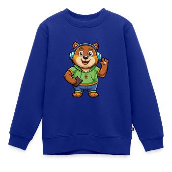 Bär Lustige Zeichentrickfigur Kopfhörer Musik - Kinder Premium Organic Sweatshirt - Royalblau - Vorne - AI Model Kid Female (0cm)