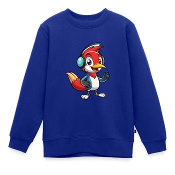 Woodpecker Lustige Zeichentrickfigur Kopfhörermusik - Kinder Premium Organic Sweatshirt - Royalblau - Vorne - AI Model Kid Female (0cm)