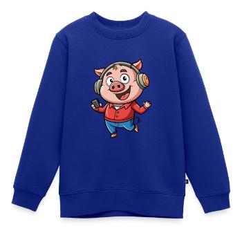 Schwein Lustige Zeichentrickfigur Kopfhörer Musik - Kinder Premium Organic Sweatshirt - Royalblau - Vorne - AI Model Kid Female (0cm)