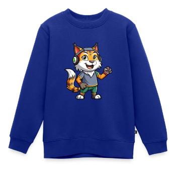 Luchs Lustige Zeichentrickfigur Kopfhörermusik - Kinder Premium Organic Sweatshirt - Royalblau - Vorne - AI Model Kid Female (0cm)