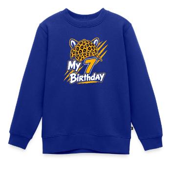 My 7 Birthday Leopard Party - Kinder Premium Organic Sweatshirt - Royalblau - Vorne - AI Model Kid Female (0cm)