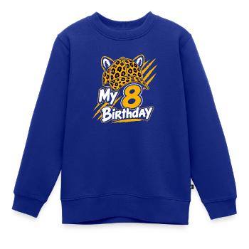 My 8 Birthday Leopard Party - Kinder Premium Organic Sweatshirt - Royalblau - Vorne - AI Model Kid Female (0cm)