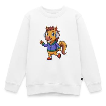 Pferd Lustige Zeichentrickfigur Kopfhörer Musik - Kinder Premium Organic Sweatshirt - Weiß - Vorne - AI Model Kid Male (0cm)