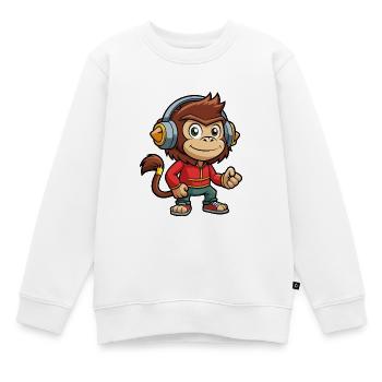 Affe Lustige Zeichentrickfigur Kopfhörer Musik - Kinder Premium Organic Sweatshirt - Weiß - Vorne - AI Model Kid Male (0cm)