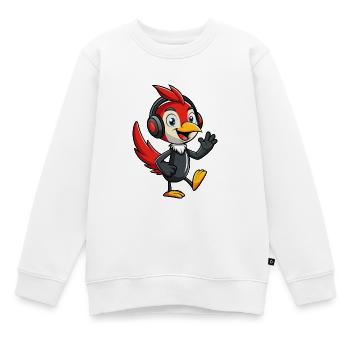 Woodpecker Lustige Zeichentrickfigur Kopfhörermusik - Kinder Premium Organic Sweatshirt - Weiß - Vorne - AI Model Kid Male (0cm)