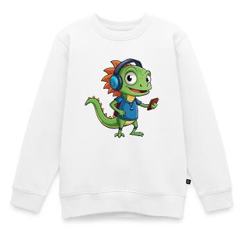 Eidechse Lustige Zeichentrickfigur Kopfhörer Musik - Kinder Premium Organic Sweatshirt - Weiß - Vorne - AI Model Kid Male (0cm)
