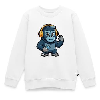 Gorilla Lustige Zeichentrickfigur Kopfhörer Musik - Kinder Premium Organic Sweatshirt - Weiß - Vorne - AI Model Kid Male (0cm)