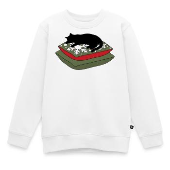 gatto_nero_dorme_sopra_due_cuscini - Kinder Premium Organic Sweatshirt - Weiß - Vorne - AI Model Kid Male (0cm)