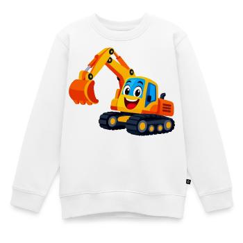 Fröhlicher Baubagger Cartoon - Kinder Premium Organic Sweatshirt - Weiß - Vorne - AI Model Kid Male (0cm)