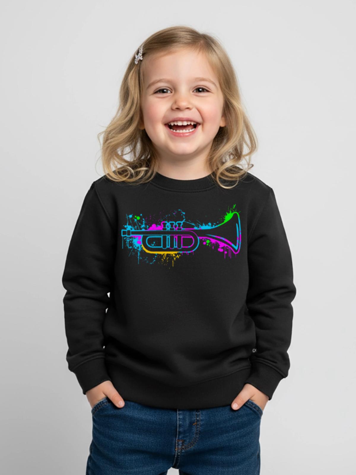 Trompete - Kinder Premium Organic Sweatshirt - Schwarz - Vorne - AI Model Kid Female (0cm)