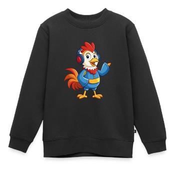 Hahn Lustige Zeichentrickfigur Kopfhörer Musik - Kinder Premium Organic Sweatshirt - Schwarz - Vorne - AI Model Kid Female (0cm)