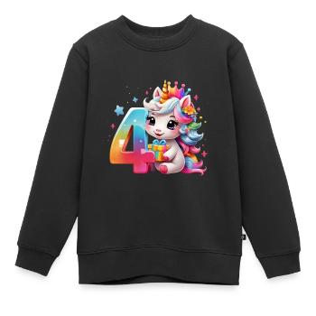 NUMMER 4 JAHRE EINHORN 4. GEBURTSTAG - Kinder Premium Organic Sweatshirt - Schwarz - Vorne - AI Model Kid Female (0cm)