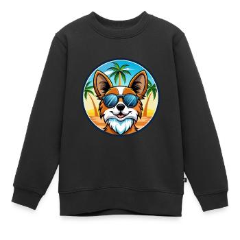 Papillon Hunderasse Cartoon Sonnenbrille Strand - Kinder Premium Organic Sweatshirt - Schwarz - Vorne - AI Model Kid Female (0cm)