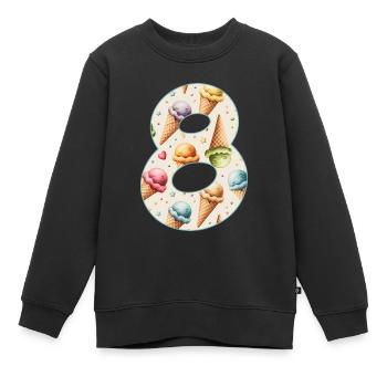 EISCREME NUMMER 8 JAHRE EIS 8. GEBURTSTAG - Kinder Premium Organic Sweatshirt - Schwarz - Vorne - AI Model Kid Female (0cm)