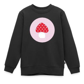 Glück - Glückspilz - Pilz - kariert Fliegenpilz - Kinder Premium Organic Sweatshirt - Schwarz - Vorne - AI Model Kid Female (0cm)