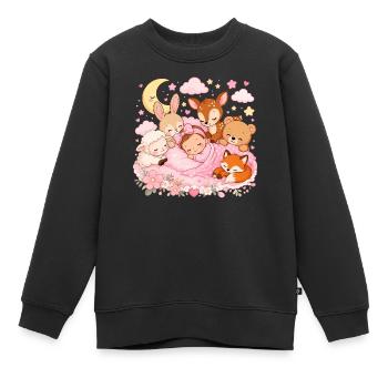 Süße Träume – Baby mit Kuscheltieren und Mond - Kinder Premium Organic Sweatshirt - Schwarz - Vorne - AI Model Kid Female (0cm)