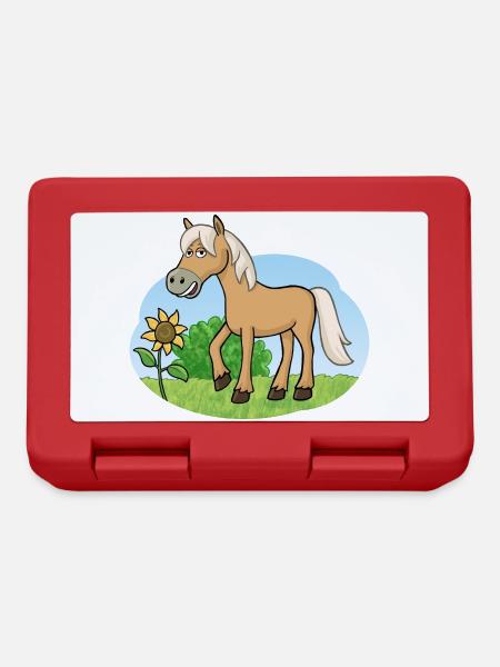 Lustiges Pferd auf Wiese - Brotdose - Rot