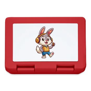 Rabbit Funny Cartoon Character Headphone Music - Lunchbox - red - Front