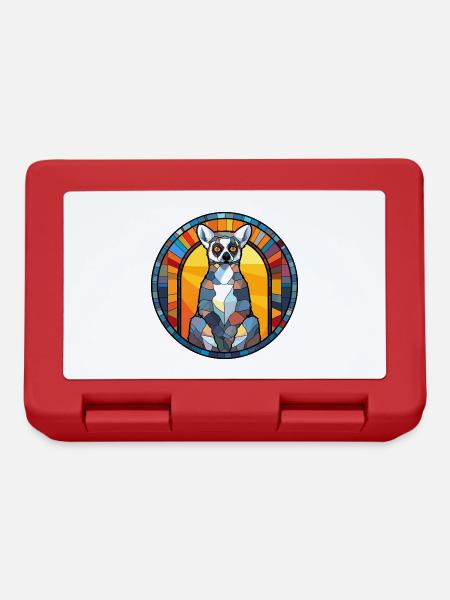Lemur Buntglas Bunte Karikatur Kawaii Tier - Brotdose - Rot