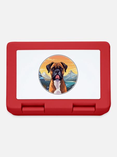 Boxer Hund Rasse Cartoon Kawaii Aquarell - Brotdose - Rot
