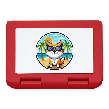 Hokkaido Dog Breed Cartoon Sunglasses Beach - Lunchbox - red - Front