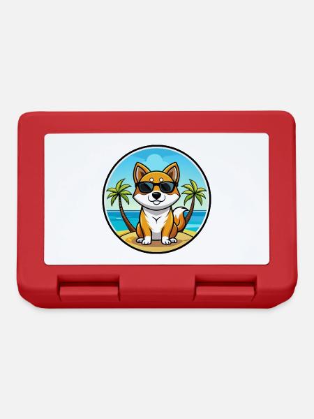 Korean Jindo Dog Breed Cartoon Sunglasses Beach - Lunchbox - red