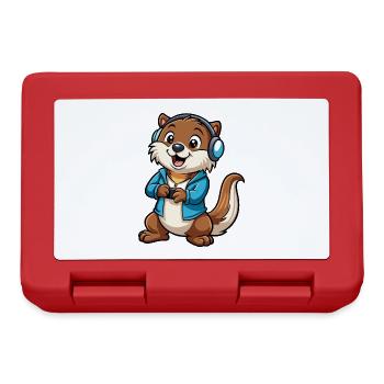 Loutre Funny Cartoon Character Musique de casque - Boîte à goûter - rouge - Devant