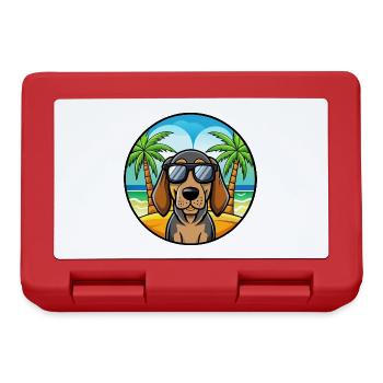 Black And Tan Coonhound Dog Breed Cartoon Beach - Lunchbox - red - Front