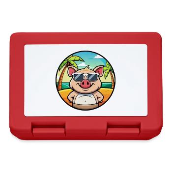 Cochon Drôle Dessin Animé Plage D’été Lunettes De Soleil Autocollant - Boîte à goûter - rouge - Devant