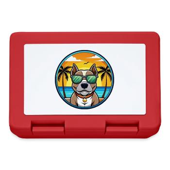 American Pitbull Terrier Dog Breed Cartoon Beach - Lunchbox - red - Front