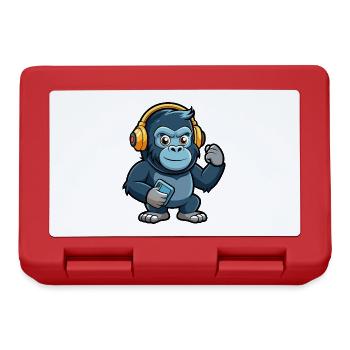 Gorilla Lustige Zeichentrickfigur Kopfhörer Musik - Brotdose - Rot - Vorne